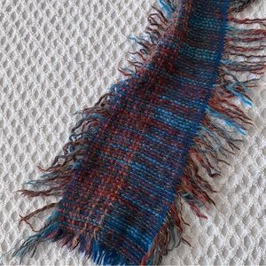 authentic Jaques d'Albry multi-colored woven scarf with fringe edges